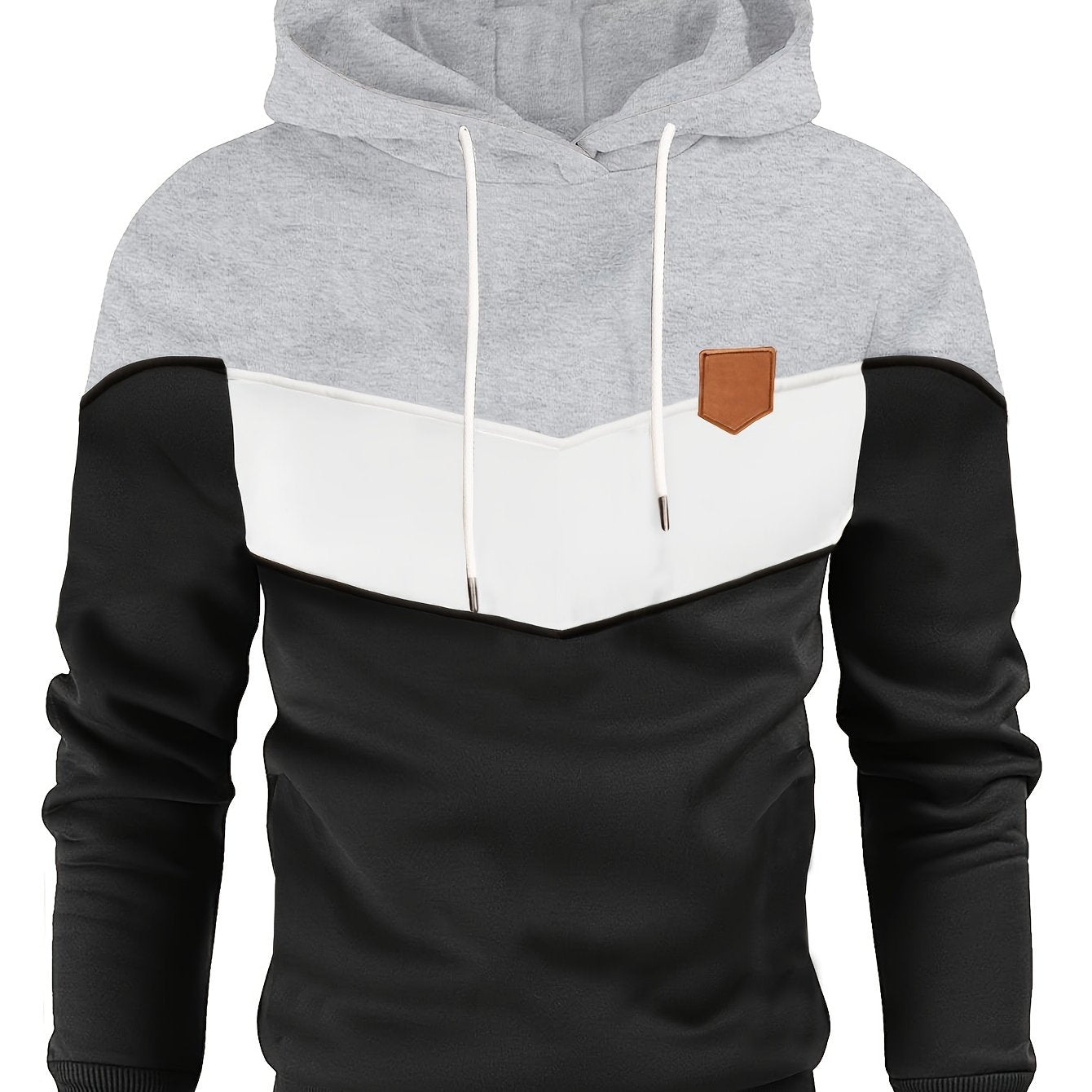 Men's Color-blocking Long-sleeved Hoodie With Kangaroo Pocket, Casual And Versatile Fashion Drawstring Warm Hooded Sweatshirt