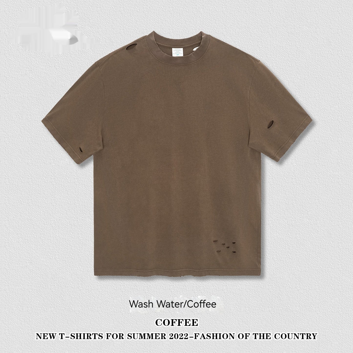 Heavy Washed Make Old Ripped Earth Color Short Sleeve Men