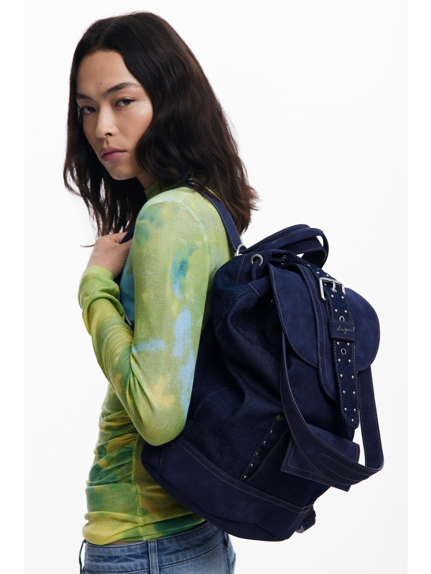 Desigual Zaino denim a secchiello convertibile medio Donna Blu