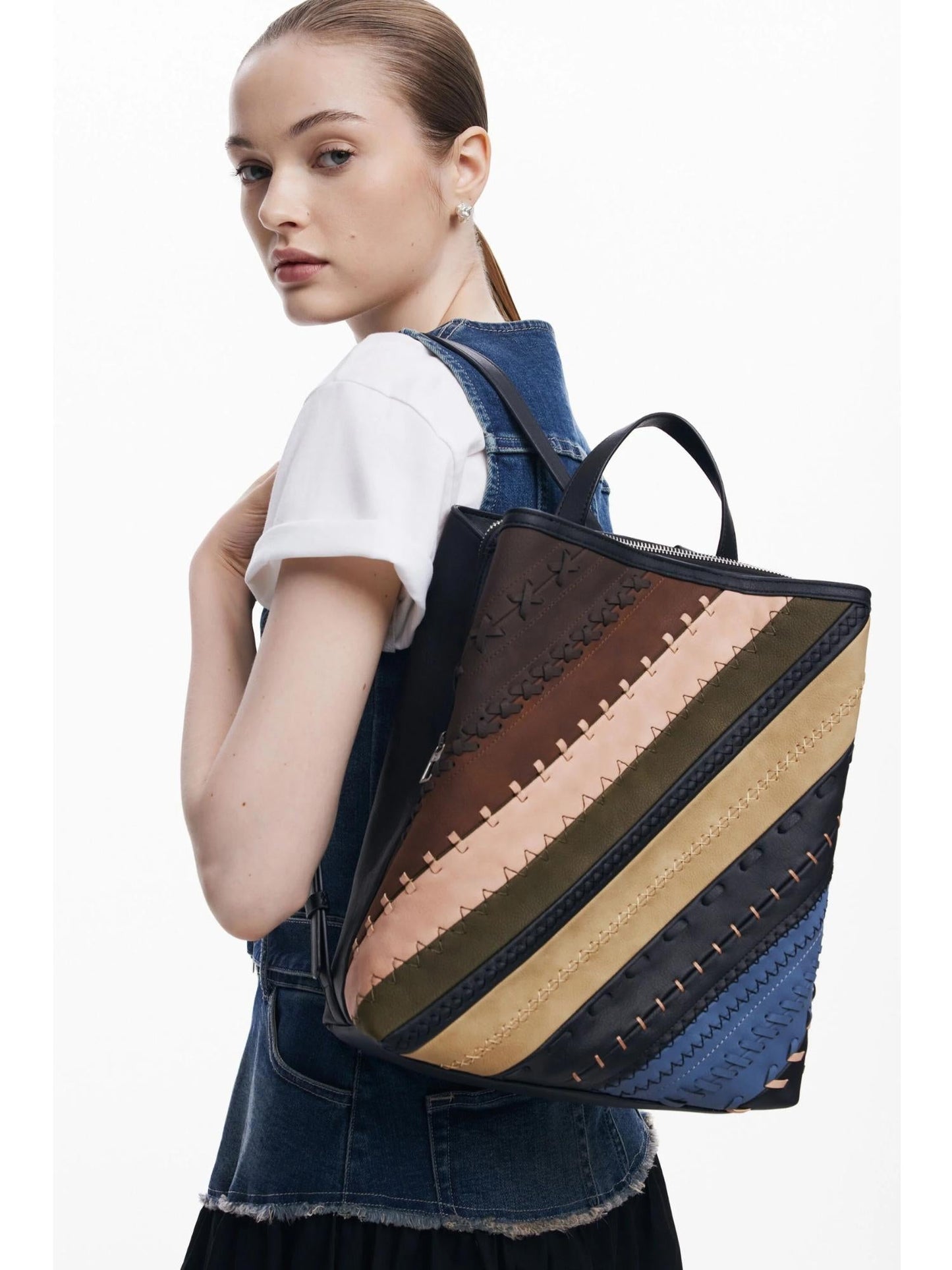 Desigual Zaino effetto pelle cuciture media Donna Marrone