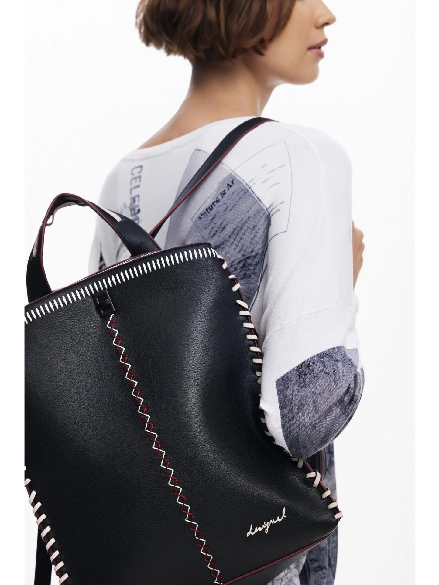 Desigual Zaino grande effetto pelle con impunture Donna Nero