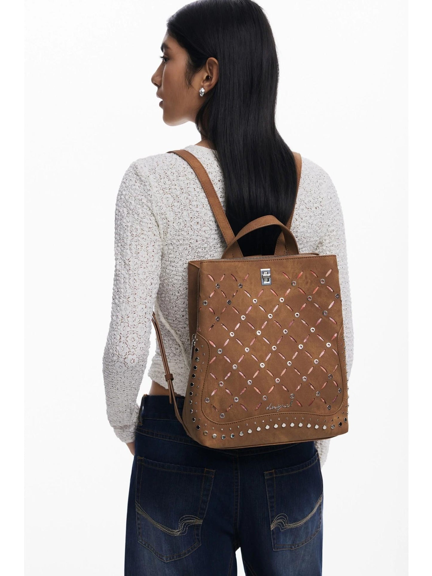 Desigual Zaino traforato con borchie piccolo Donna Marrone