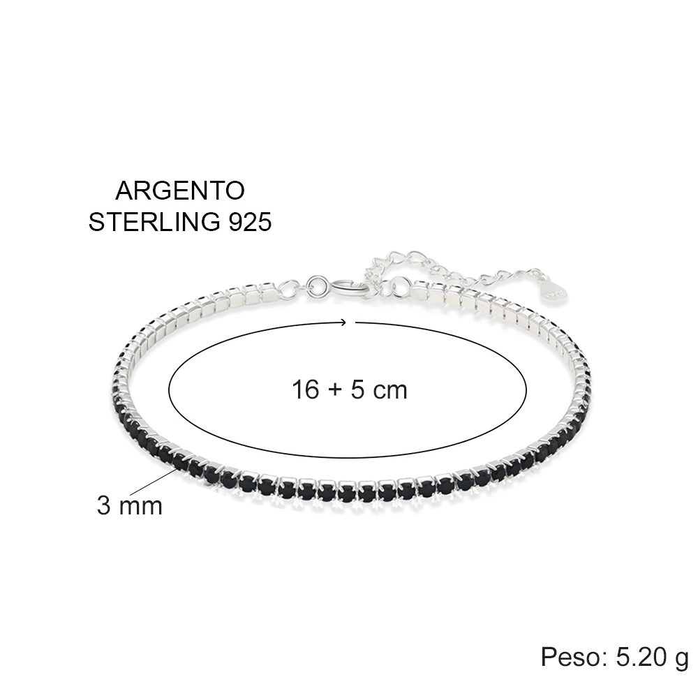 Bracciale Tennis Nero in Argento Sterling 925 Compleanno - 18 anni