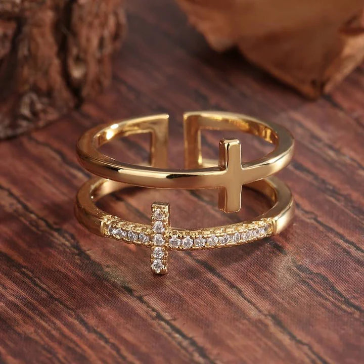 Anello a Croce Dorato Celestial Brilliance Regolabile