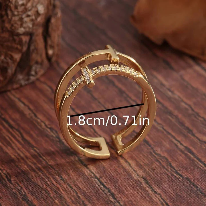 Anello a Croce Dorato Celestial Brilliance Regolabile
