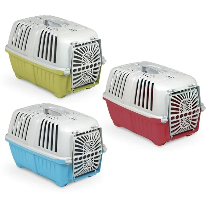 Trasportino pratico trasporto cani cane gatti auto viaggio con porta in plastica 48x31,5x33h cm