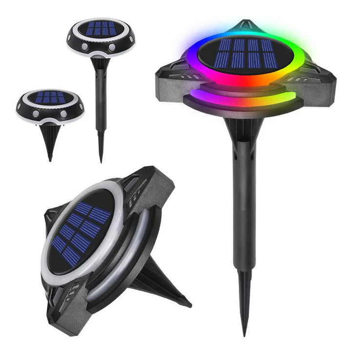 Set 4 pz Faretto Solare Luce Led RGB da Giardino con Sensore Crepuscolare IP68