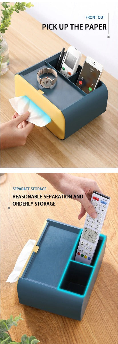 Portatovaglioli multiuso per la casa creativo con basetta per smartphone e due vani contenitori