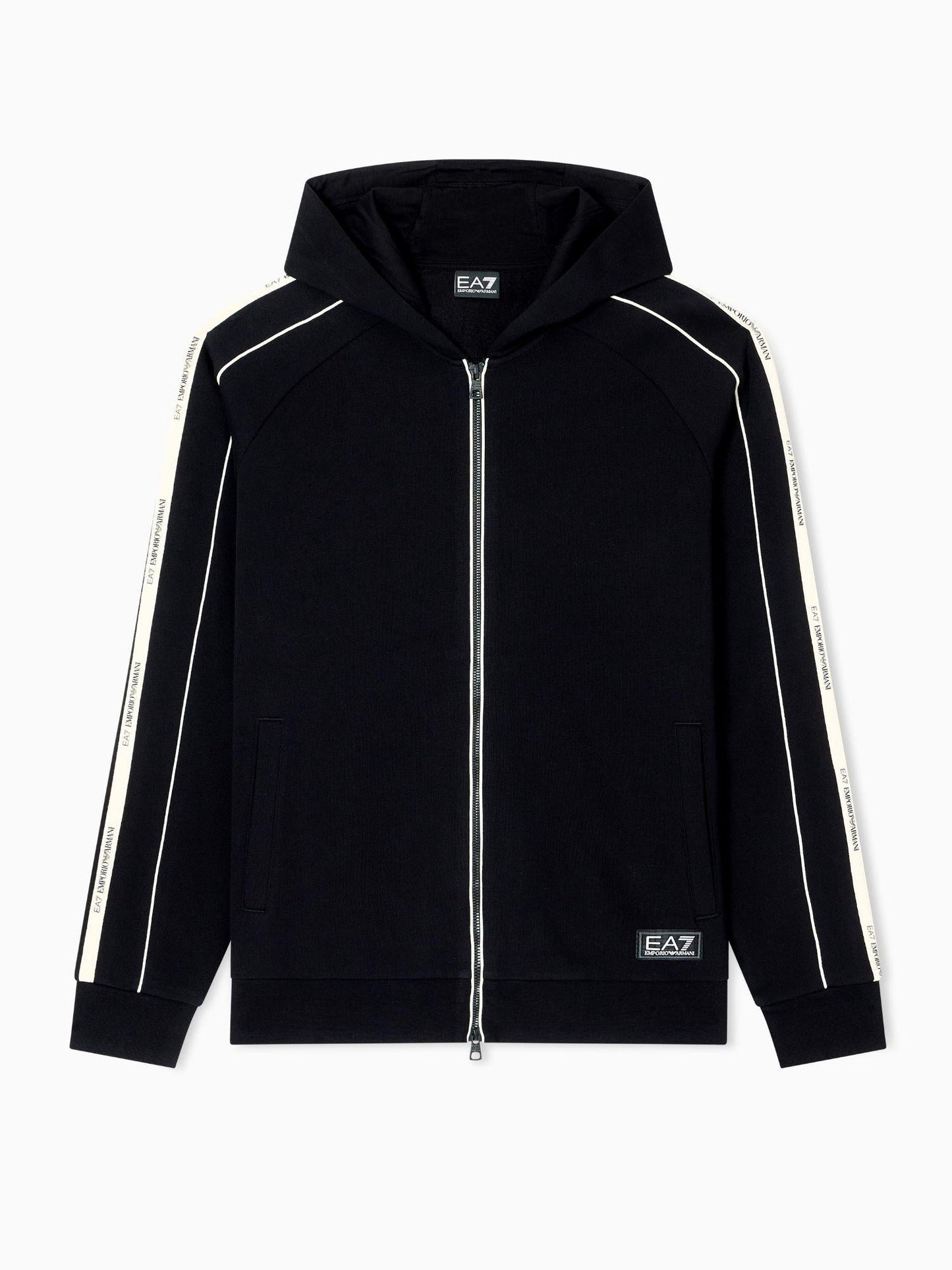EA7 Emporio Armani Felpa Uomo Logo Series Con Cappuccio E Zip In Misto Cotone Nero