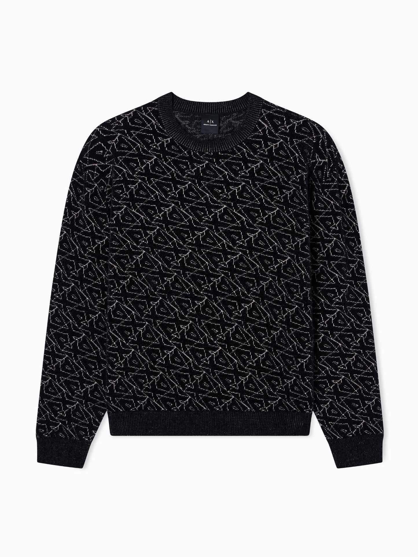 Armani Exchange Maglione girocollo con logo allover Uomo Nero