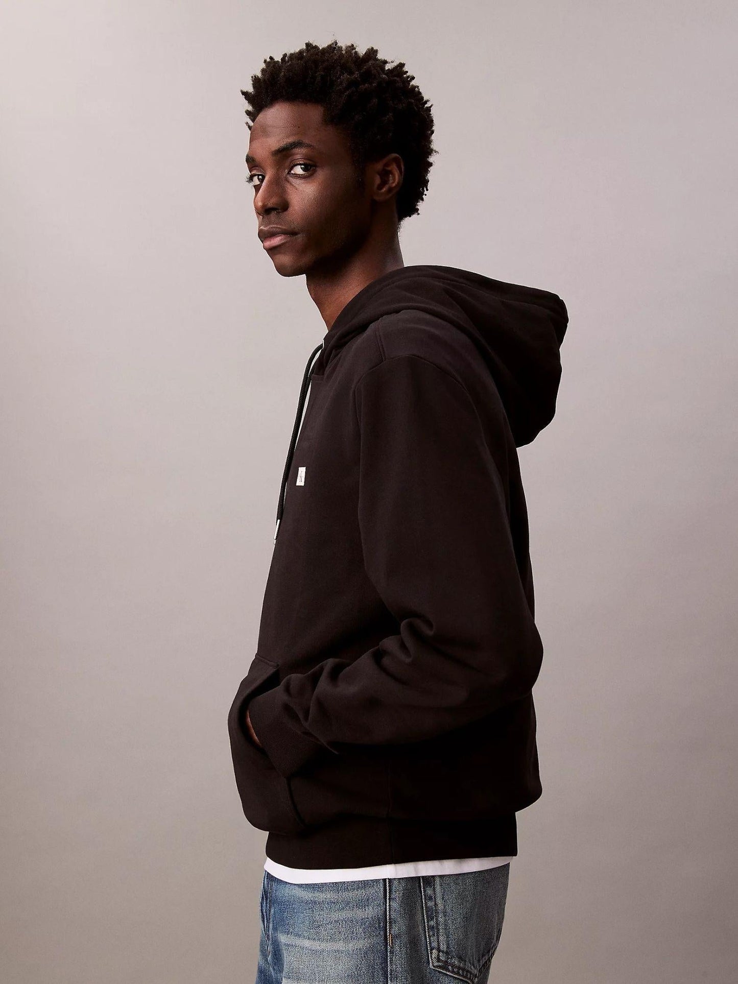 Calvin Klein Felpa Uomo In Spugna Di Cotone Con Cappuccio E Stemma Nero