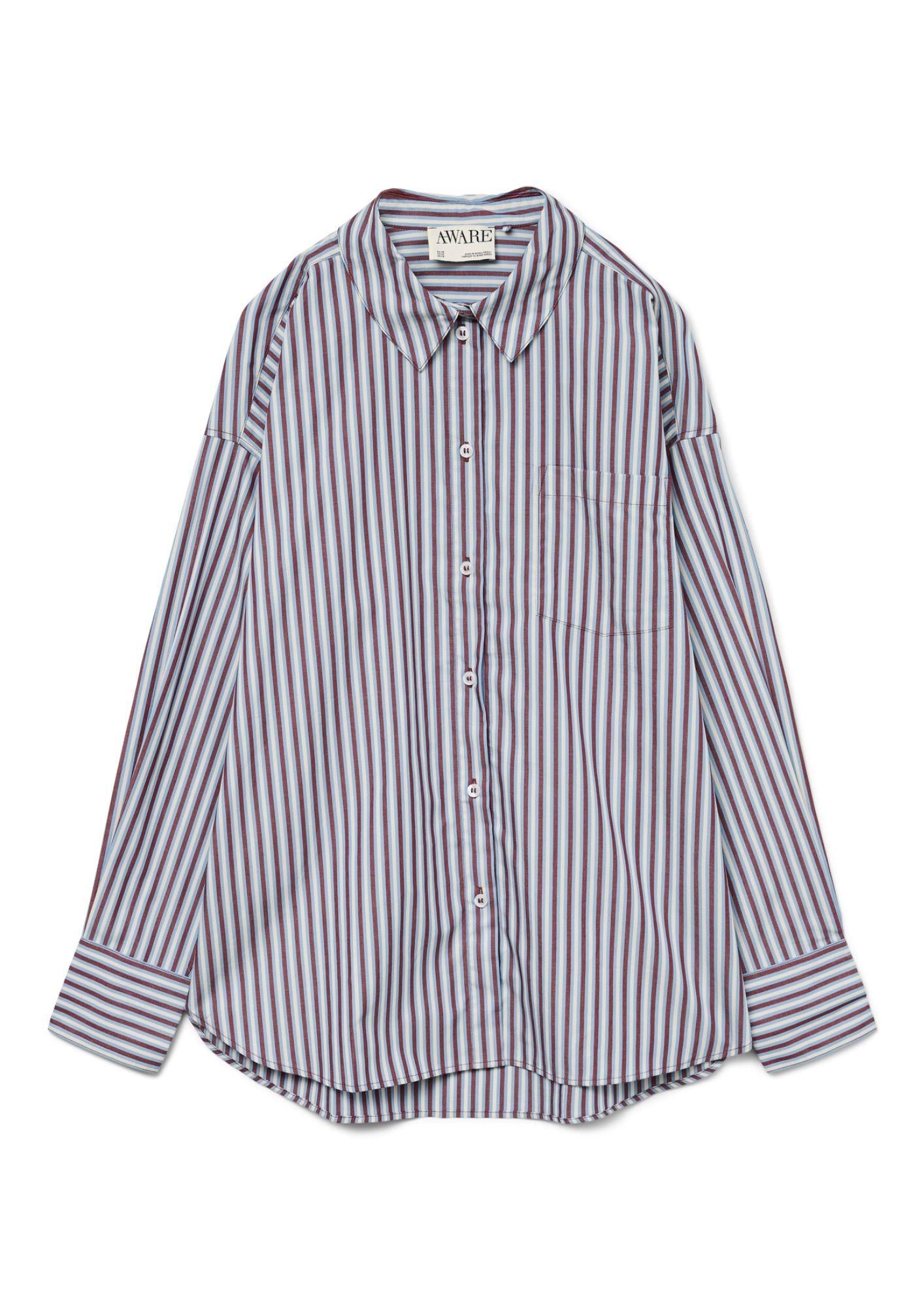 Aware Camicia Donna Parina Azzurra A Righe Bordeaux E Bianche