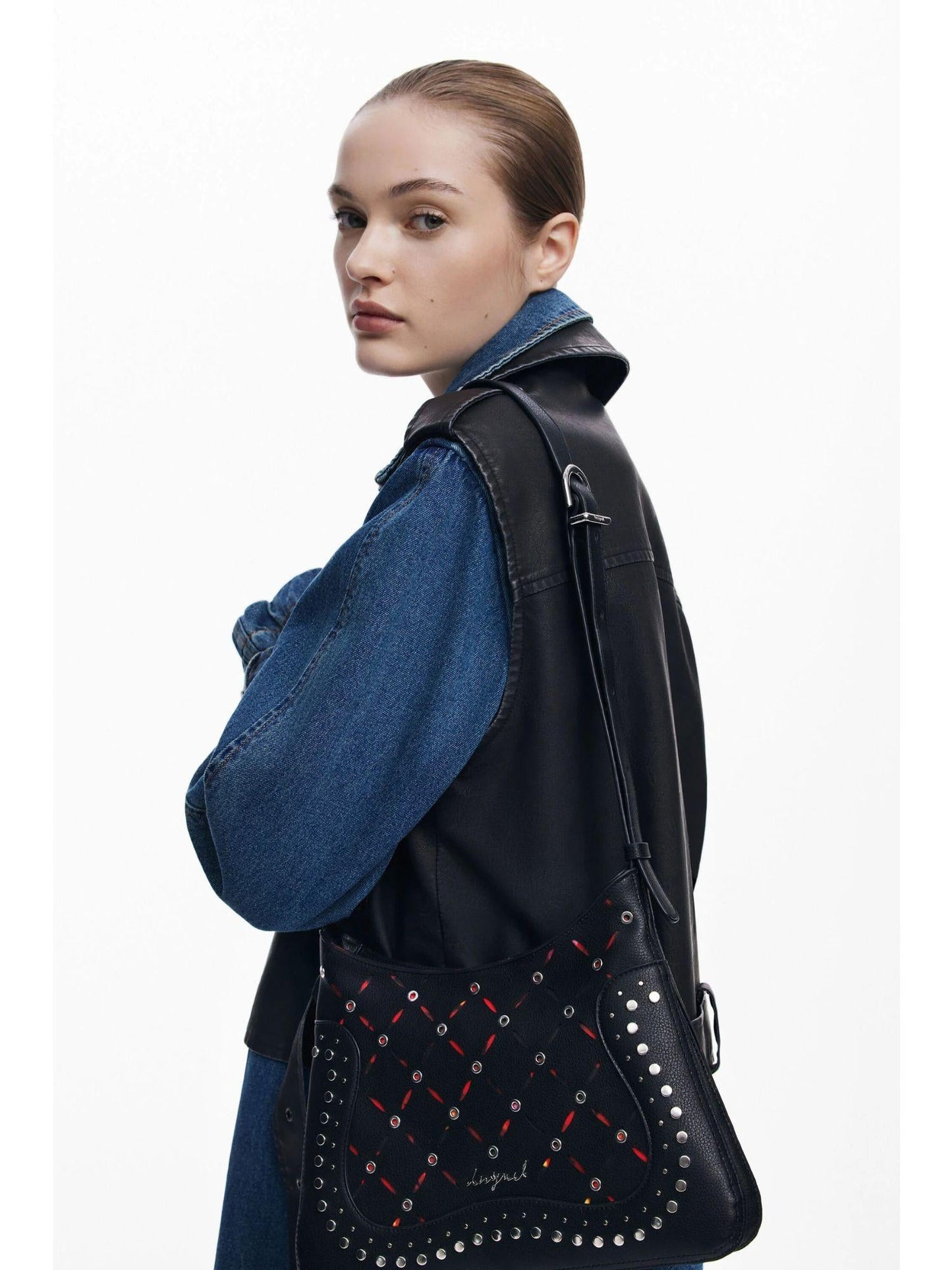 Desigual Borsa piccola effetto pelle traforata Donna Nero