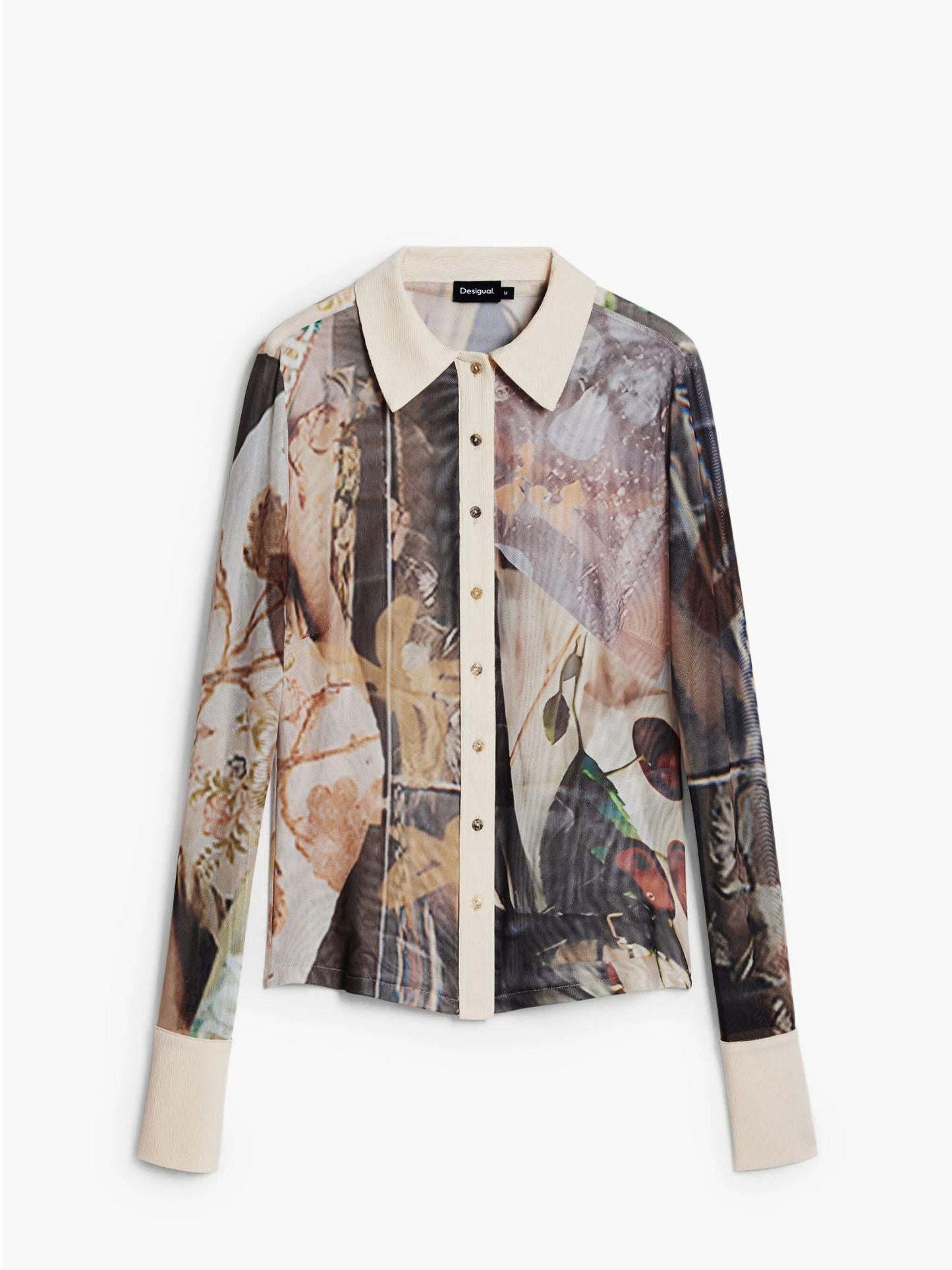 Desigual Maglietta in chiffon con polsini Donna Marrone