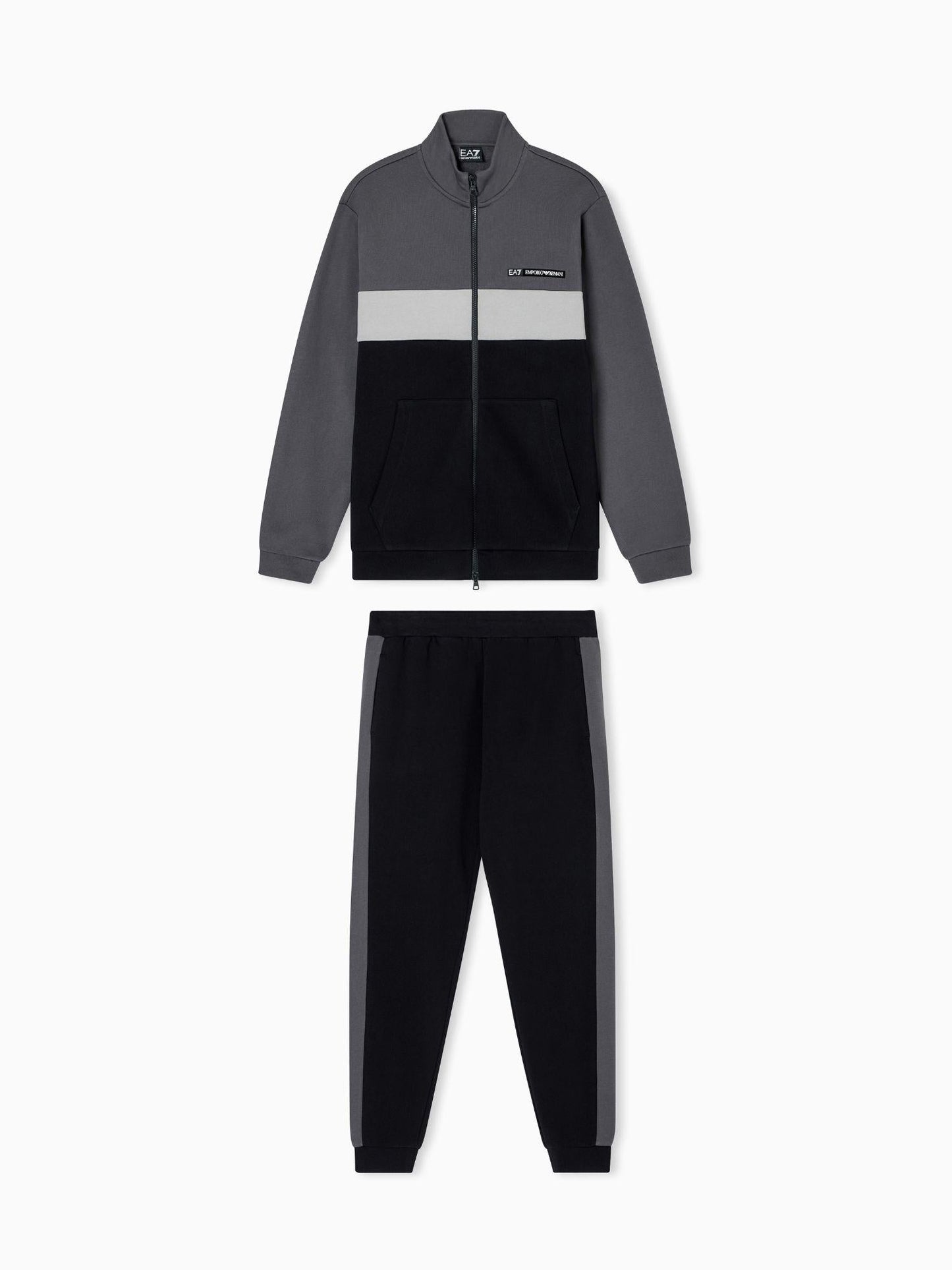 EA7 Emporio Armani Tuta Uomo Athletic Colour Block In Misto Cotone Organico Nero Asfalto