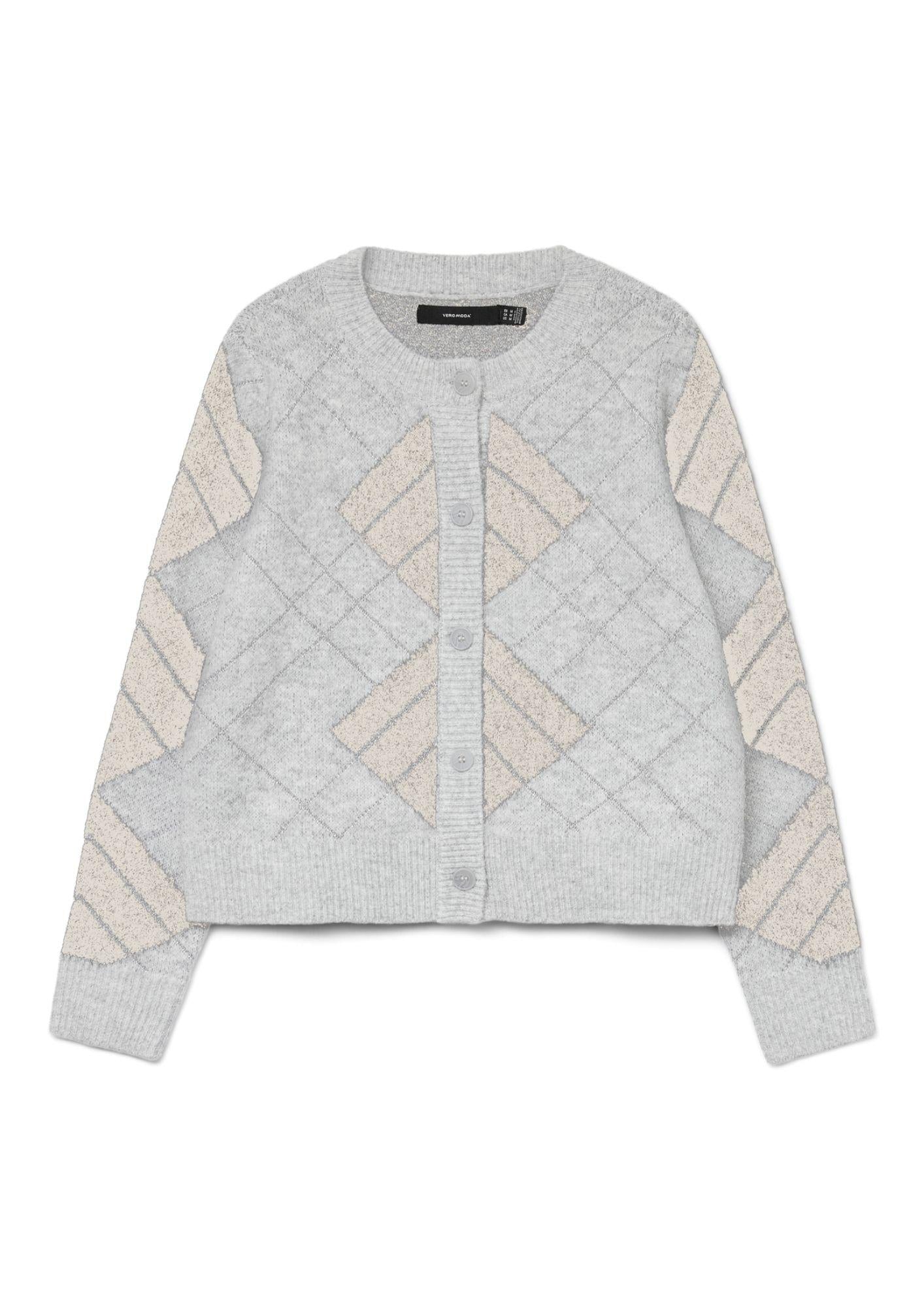 Vero Moda Cardigan Donna Dae Grigio Chiaro Dettagli Beige
