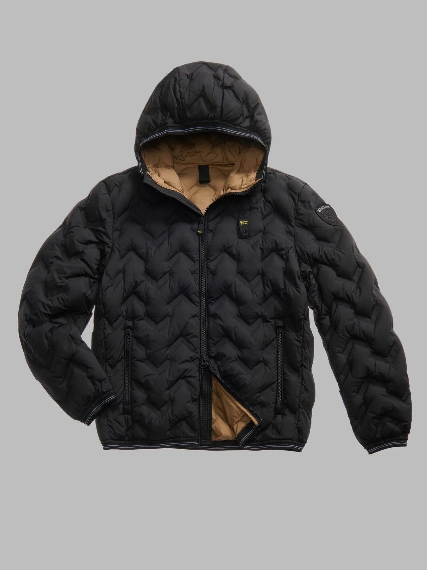 Blauer Piumino Uomo Piery Nero con Interno Tabacco