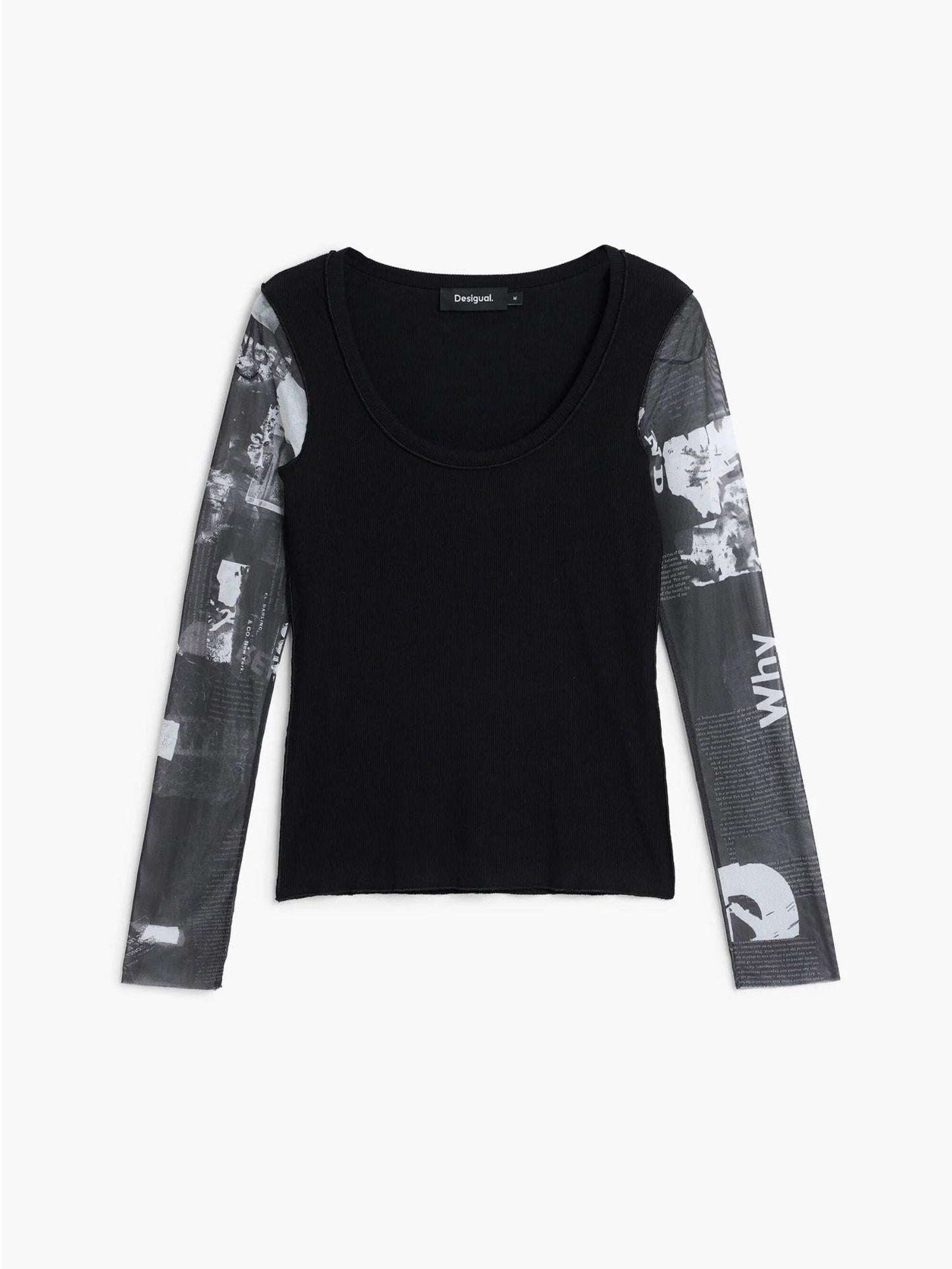 Desigual Maglietta con maniche in chiffon Donna Nero