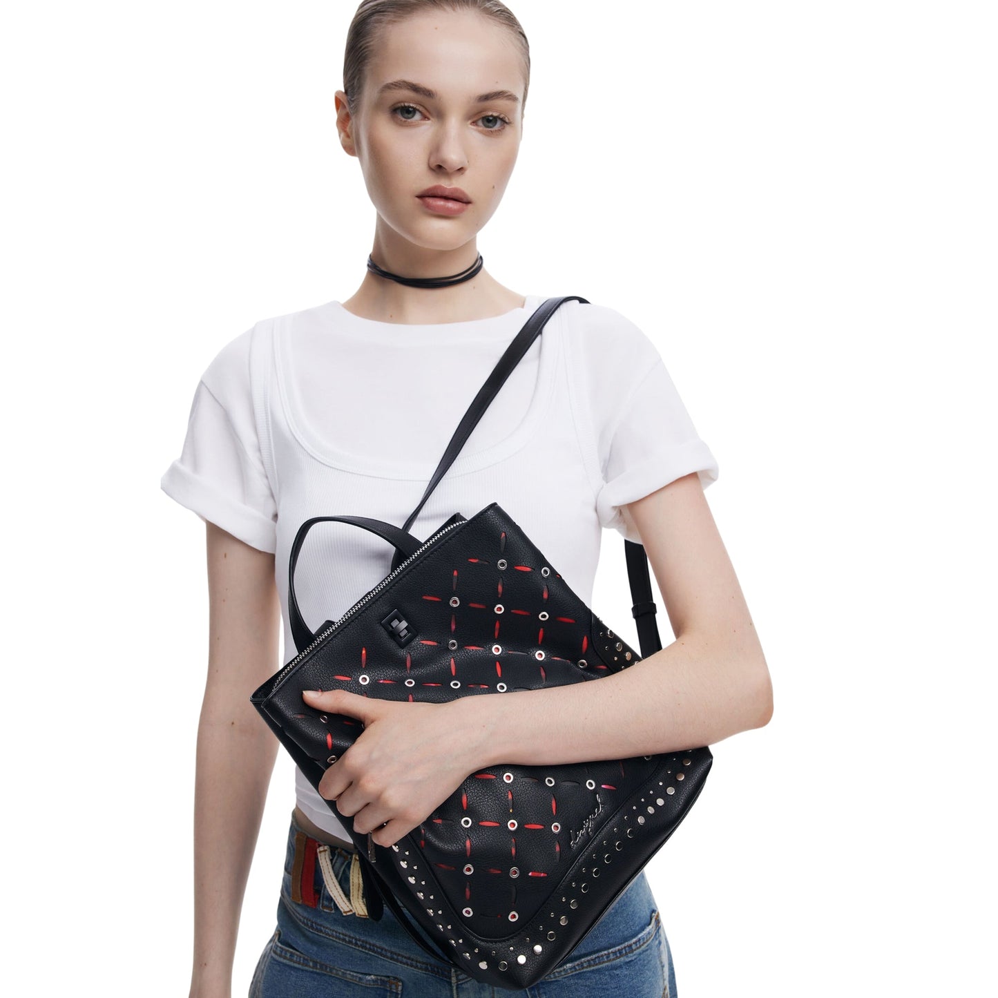 DESIGUAL Zaino Donna Yankee Sumy Mini con Borchie Nero