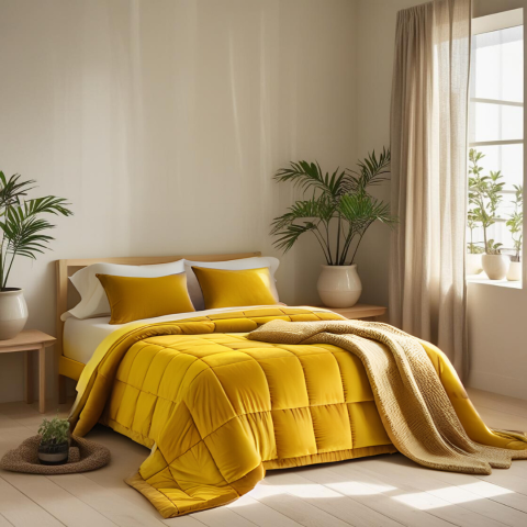 Trapunta Glenda in velluto di cotone trapuntatura a cassettoni Colore Oro