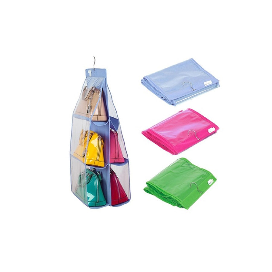 Organizer organizzatore per borse 6 spazi con appendino gancio per armadio, fino a 12 borse