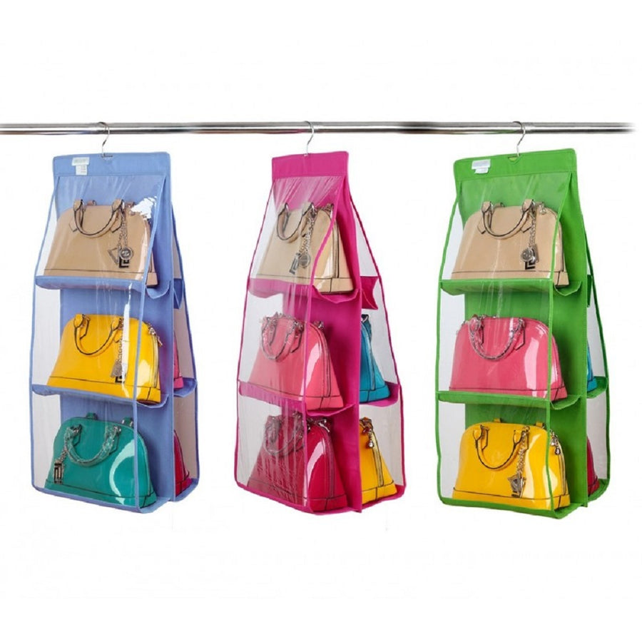 Organizer organizzatore per borse 6 spazi con appendino gancio per armadio, fino a 12 borse