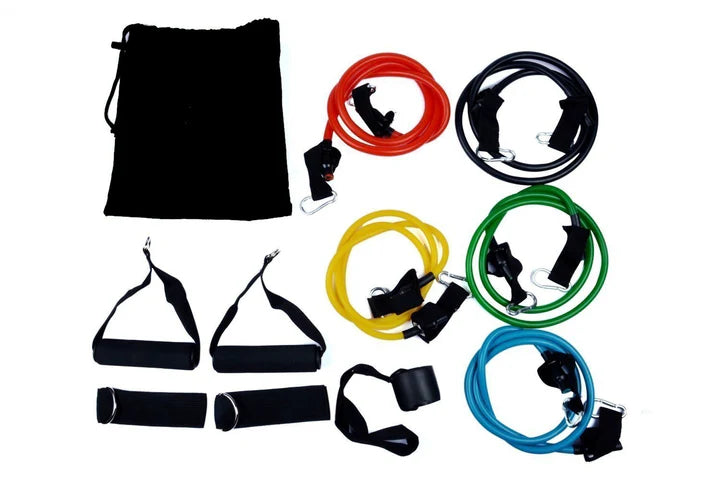 Kit 11 pezzi Elastici Fitness Set Fasce di Resistenza 5 Bande Elastiche Bicipiti Elastici da Pilates Elastico Fitness Estensori Pettorali Lattice Allenamento Casa