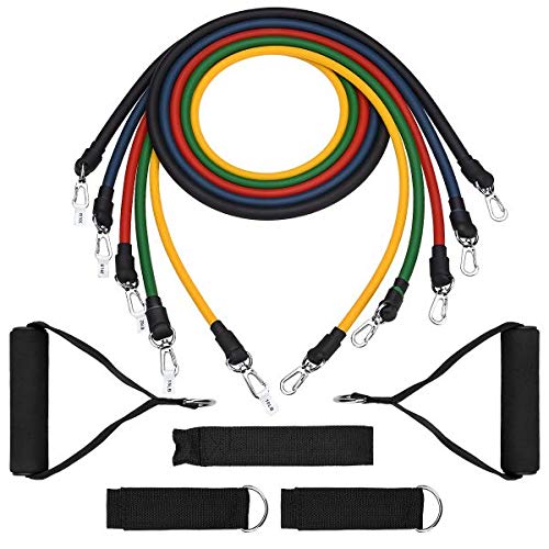Kit 11 pezzi Elastici Fitness Set Fasce di Resistenza 5 Bande Elastiche Bicipiti Elastici da Pilates Elastico Fitness Estensori Pettorali Lattice Allenamento Casa