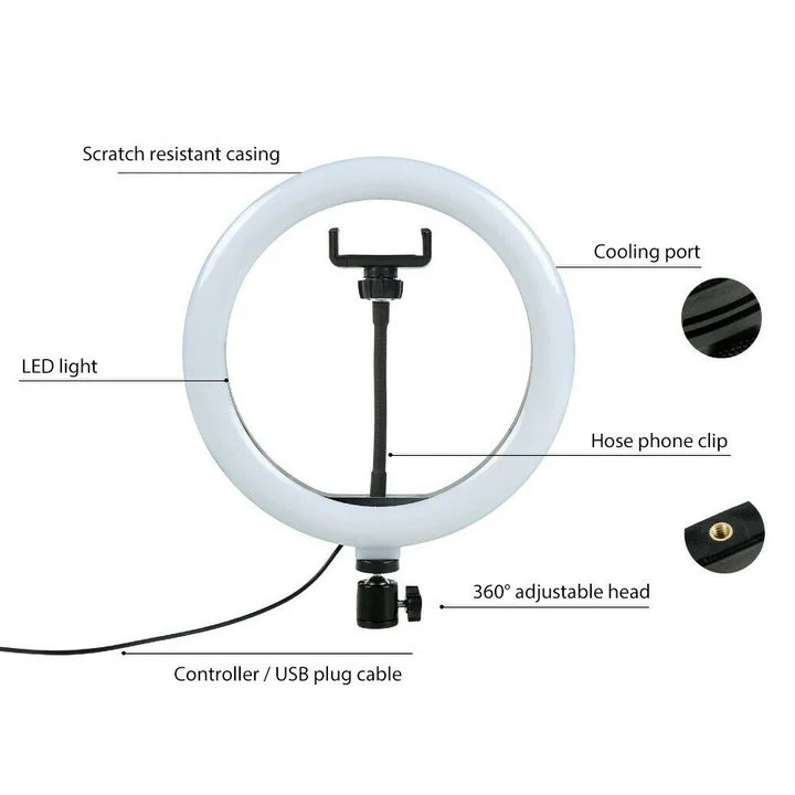 Anello luminoso Smd Led Per Video e Fotografia Selfie con Cavalletto e Supporto Smartphone