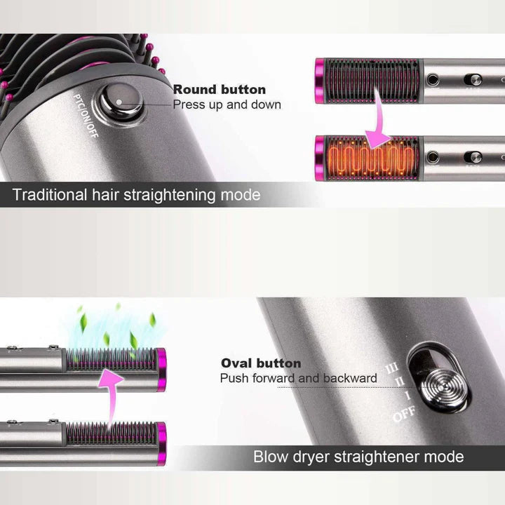Piastra Per Capelli Spazzola Ad Aria Lisciante 3in1 Elettrica Volumizzante 3 Velocità