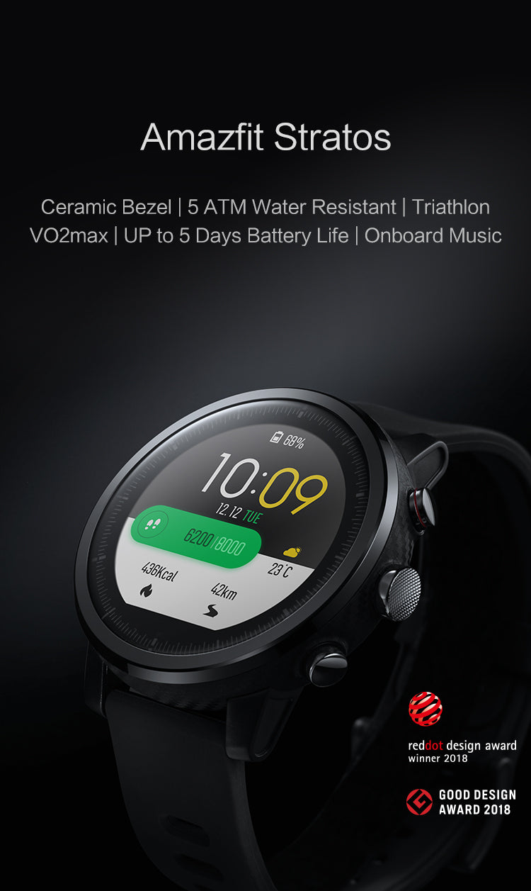 Xiaomi Amazfit Stratos Orologio Cassa Acciaio Nera, Cinturino Silicone Nero, SCATOLA APERTA usato