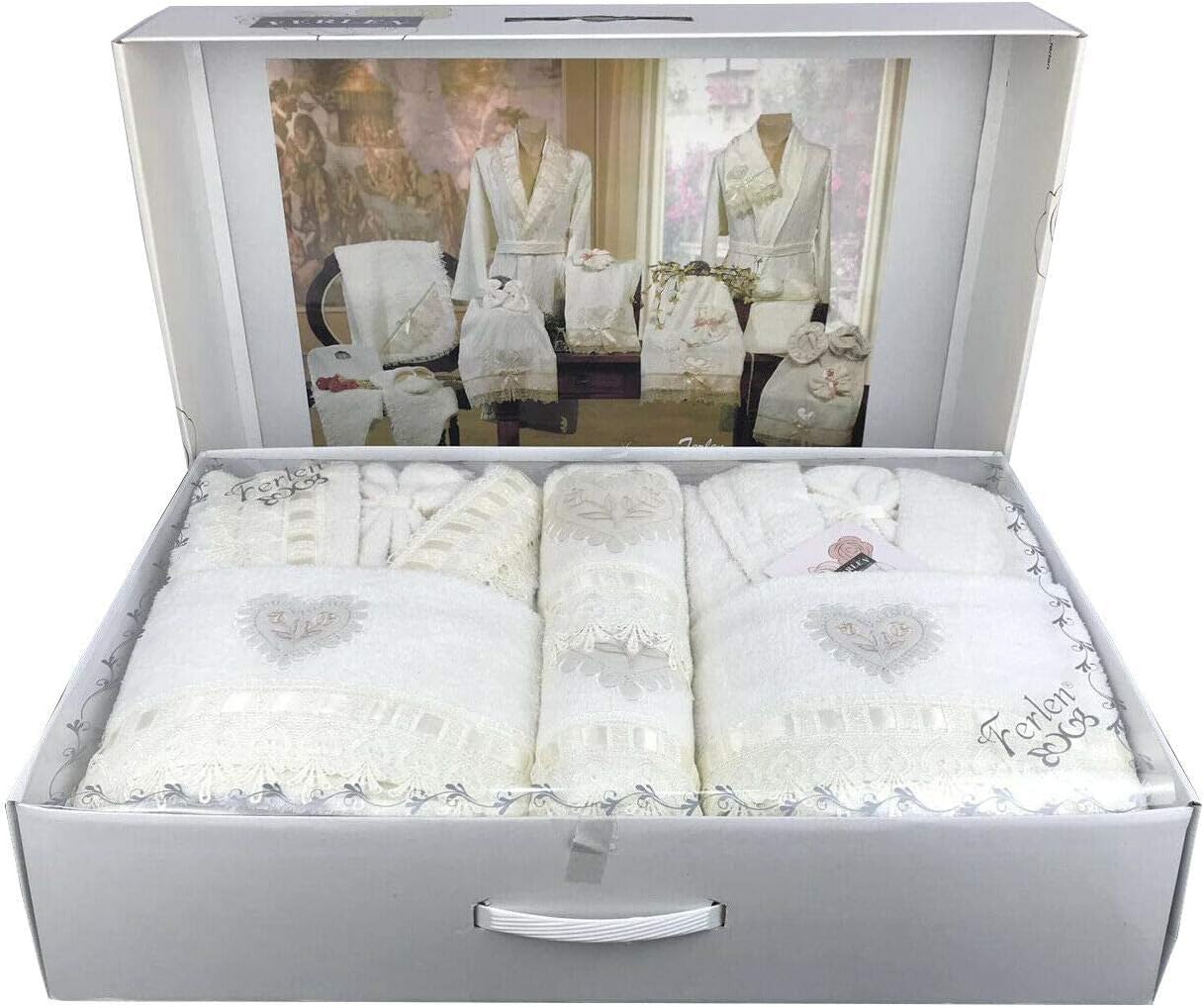 Completo Bagno Asciugamani Accappatoi Uomo Donna Set Pizzo Idea Regalo Corredo