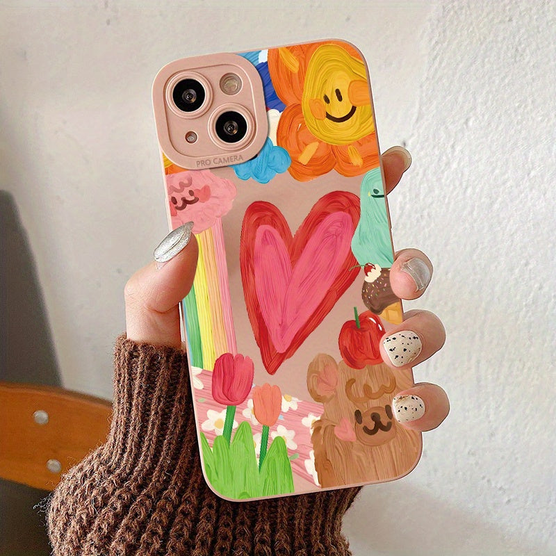 TF4832 Heart 021 (Love Flower, Bear, Rainbow, Apple, Ice Cream) Pink Lens Anti-fall Phone Case Title: Heart Pattern Graphic Pattern Anti-fall Phone Case For IPhone 14, 13, 12, 11 Pro Max, XS Max, X, XR, 8, 7, 6, 6S Mini, Plus