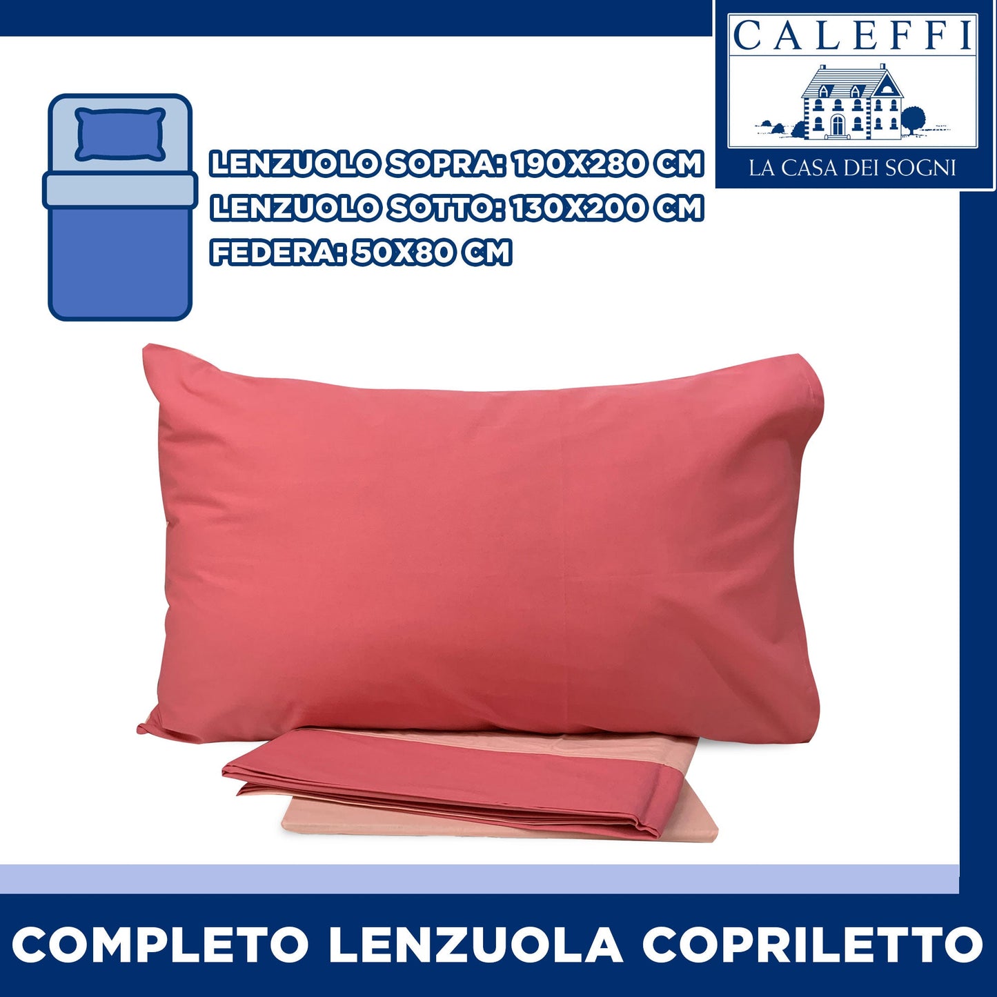 Completo lenzuola copriletto 1 posto e 1/2 Caleffi double puro cotone 0383