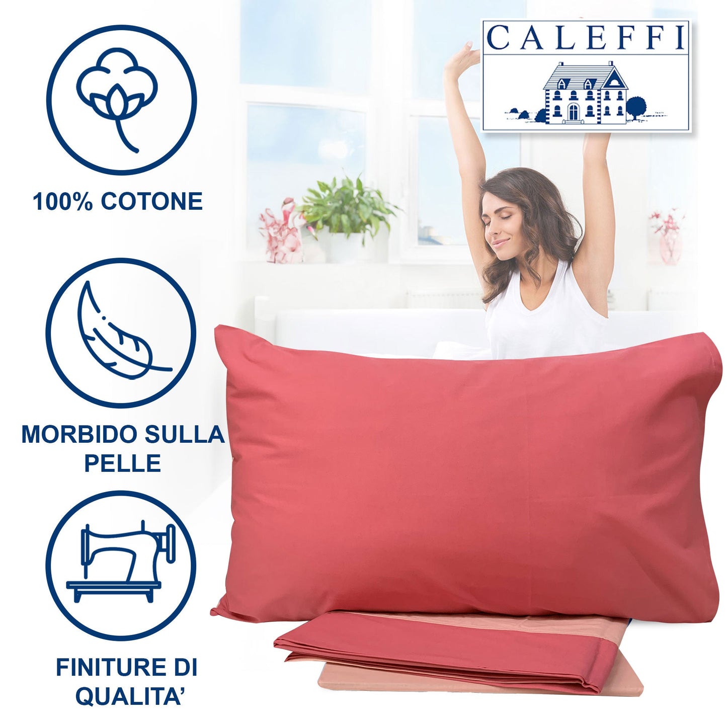 Completo lenzuola copriletto 1 posto e 1/2 Caleffi double puro cotone 0383