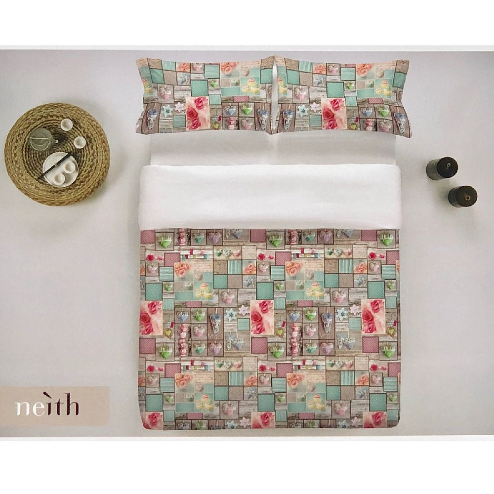 Copriletto matrimoniale stampato shabby cuori rose 2 piazze Neith primaverile