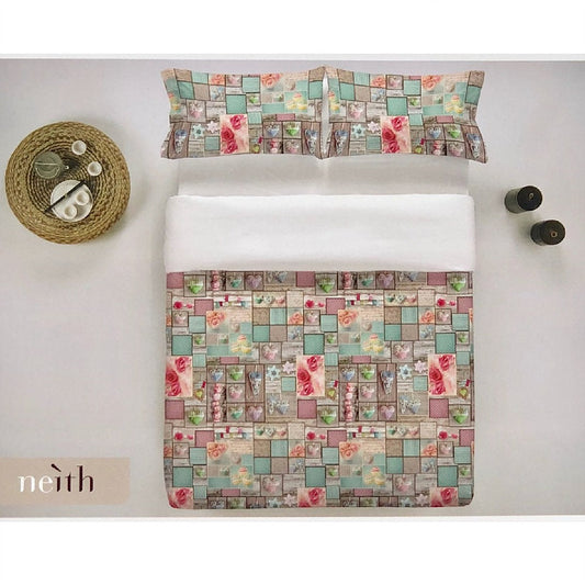 Copriletto matrimoniale stampato shabby cuori rose 2 piazze Neith primaverile