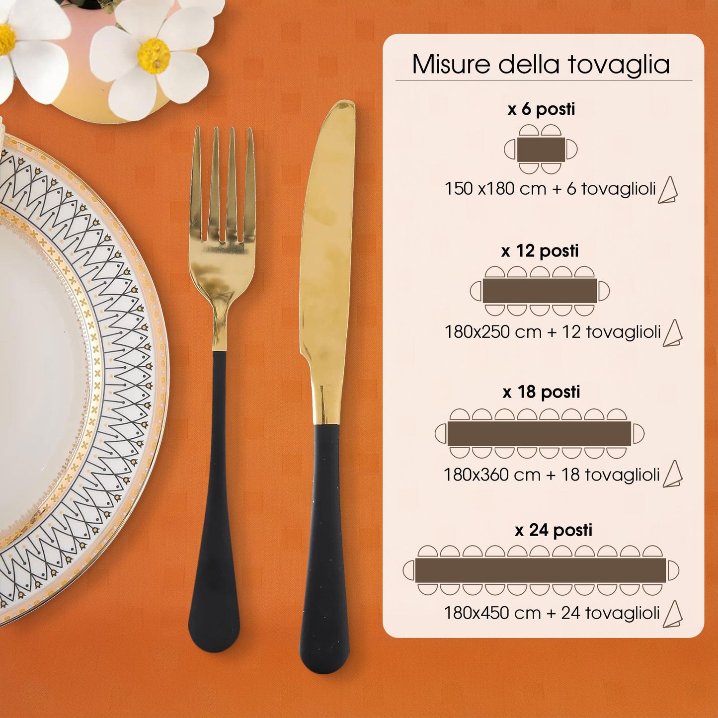 Tovaglia Servizio da Tavola + Tovaglioli 18 Posti Damina in Cotone 0542