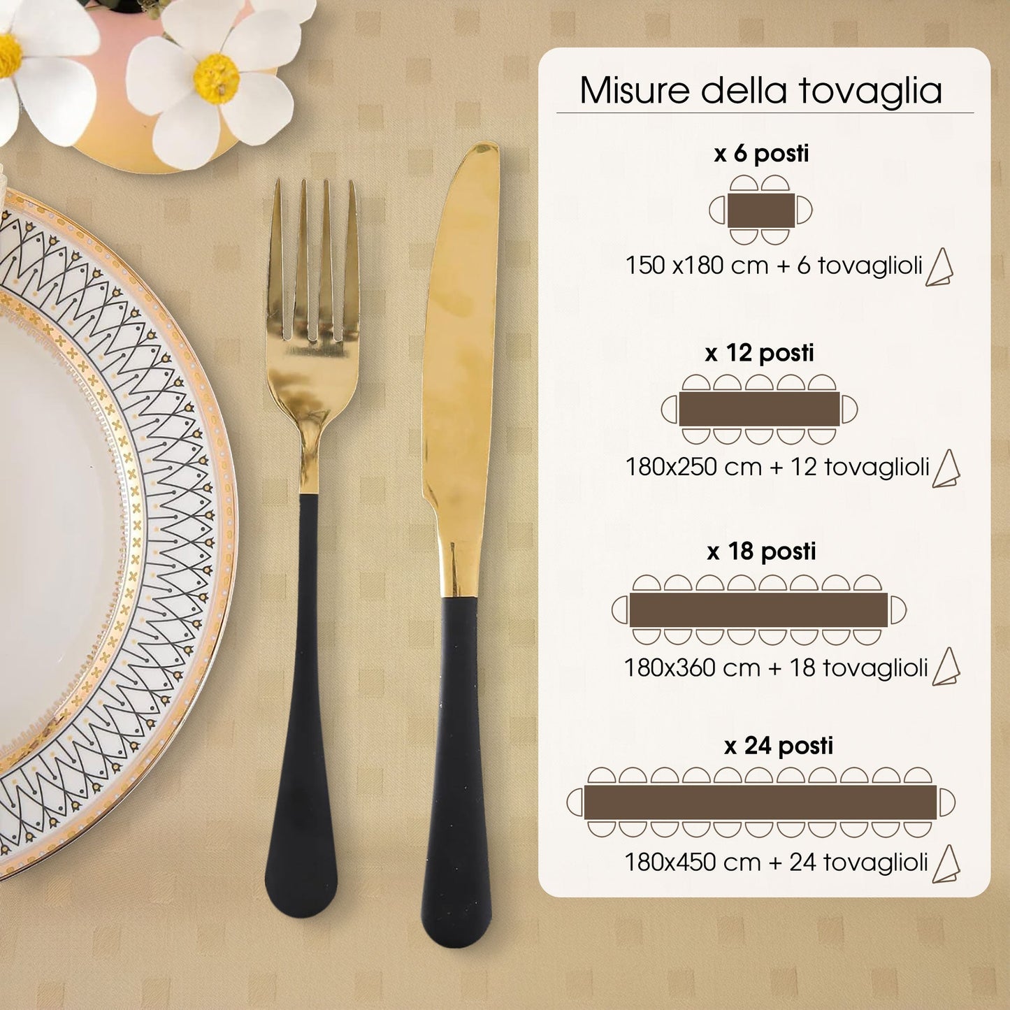 Tovaglia Servizio da Tavola + Tovaglioli 12 Posti Damina in Cotone 0543