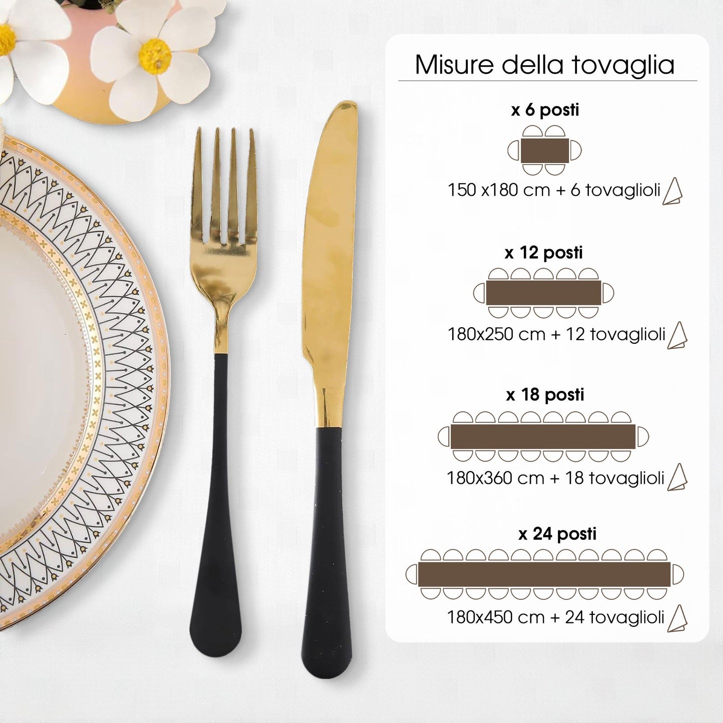 Tovaglia Servizio da Tavola + Tovaglioli 6 Posti Damina in Cotone 0541