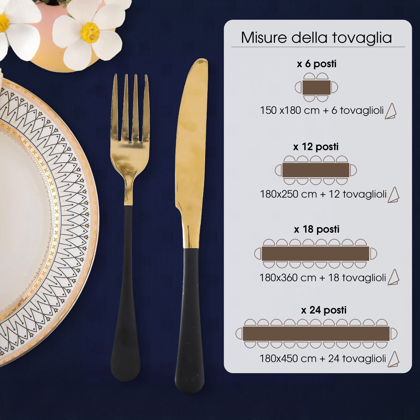 Tovaglia Servizio da Tavola + Tovaglioli 18 Posti Damina in Cotone 0542