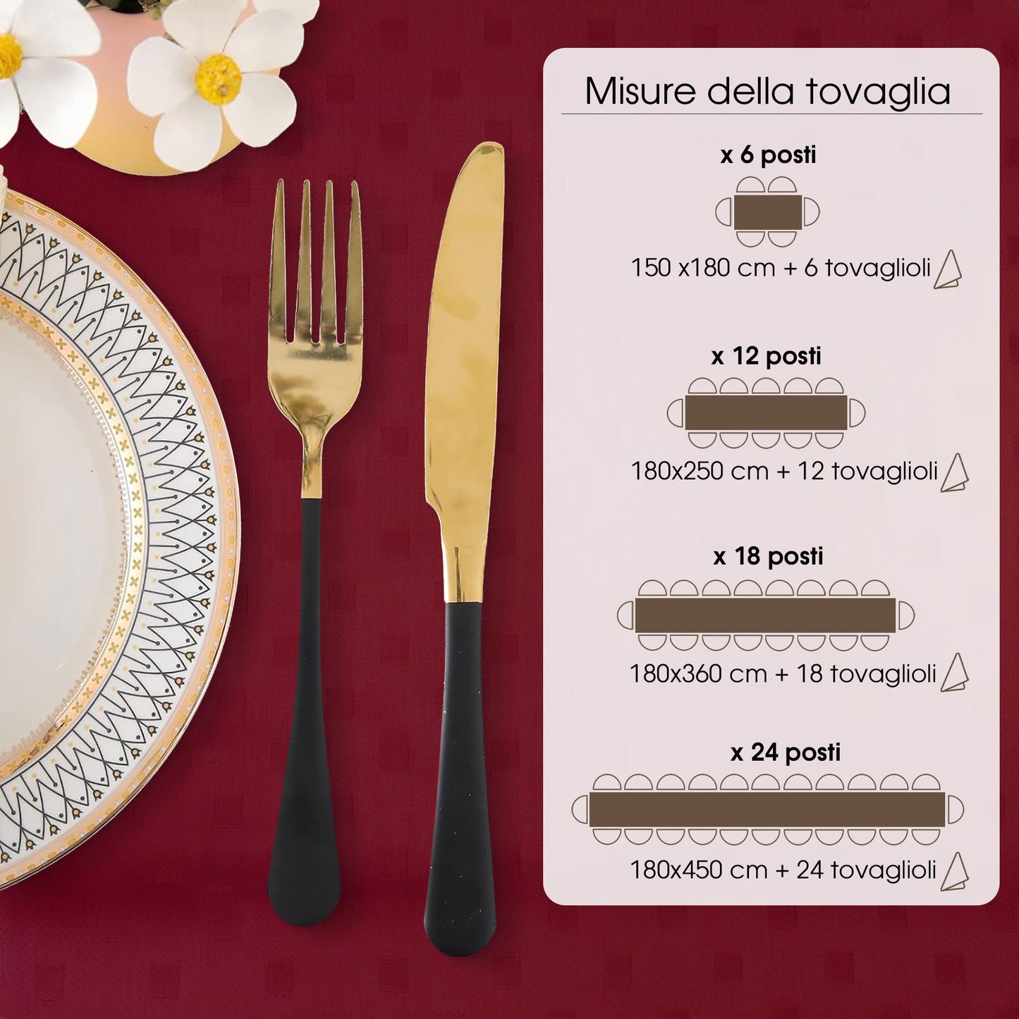 Tovaglia Servizio da Tavola + Tovaglioli 6 Posti Damina in Cotone 0541