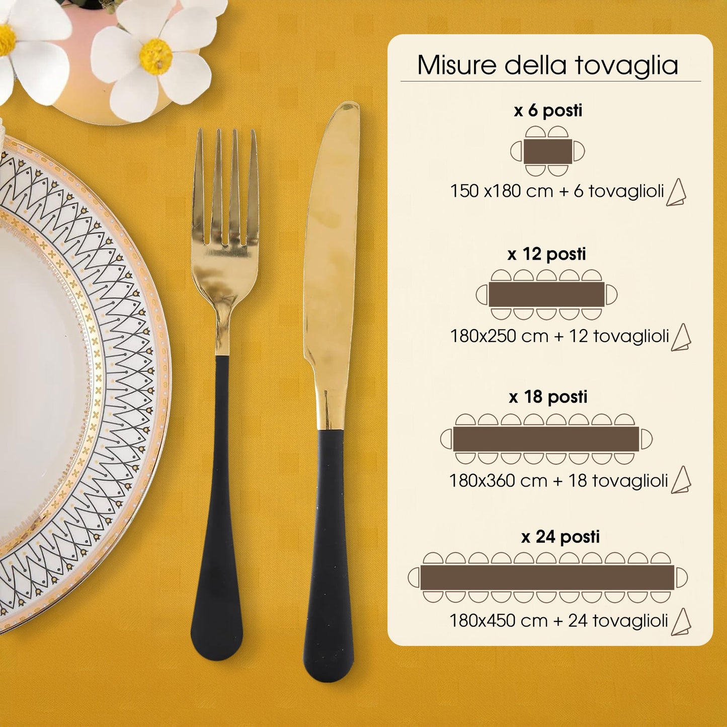 Tovaglia Servizio da Tavola + Tovaglioli 6 Posti Damina in Cotone 0541