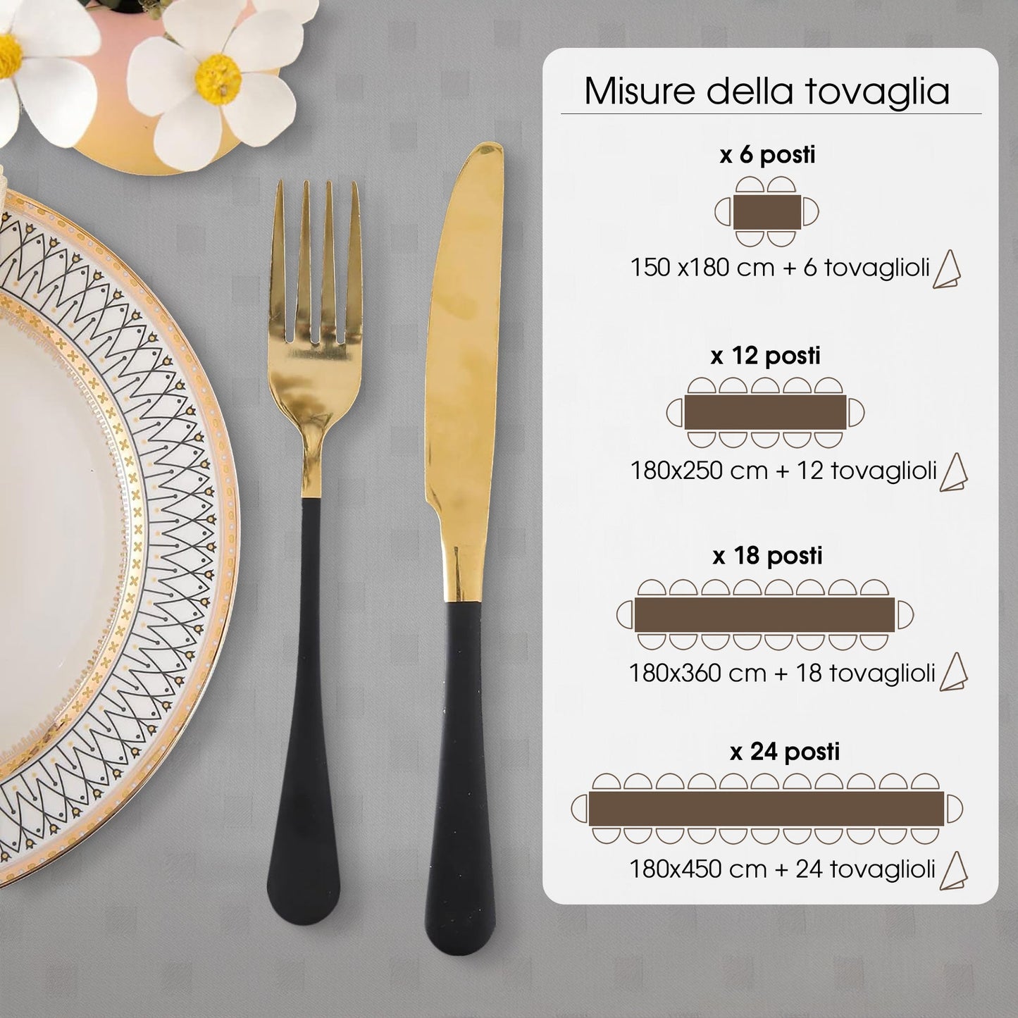 Tovaglia Servizio da Tavola + Tovaglioli 12 Posti Damina in Cotone 0543