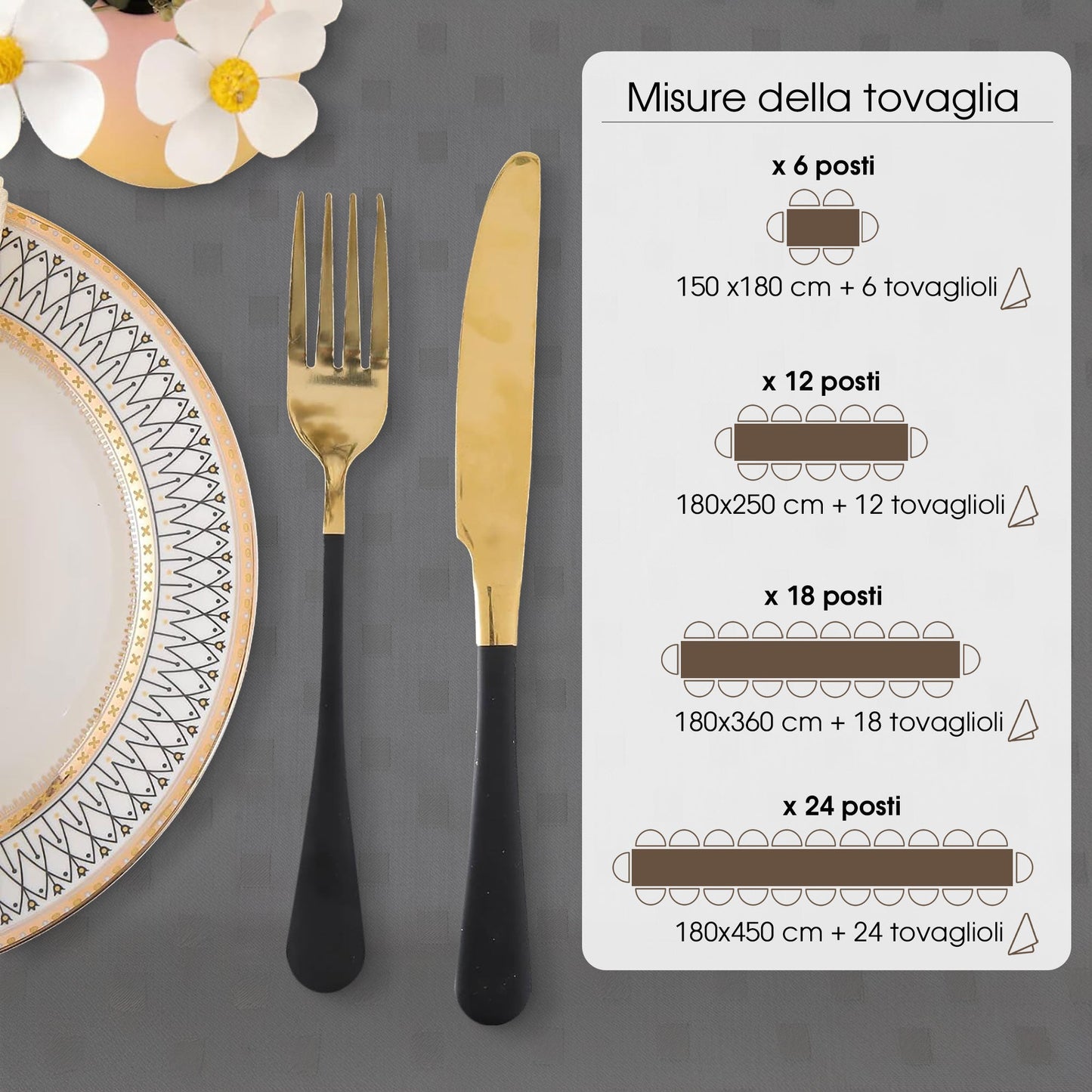 Tovaglia Servizio da Tavola + Tovaglioli 18 Posti Damina in Cotone 0542