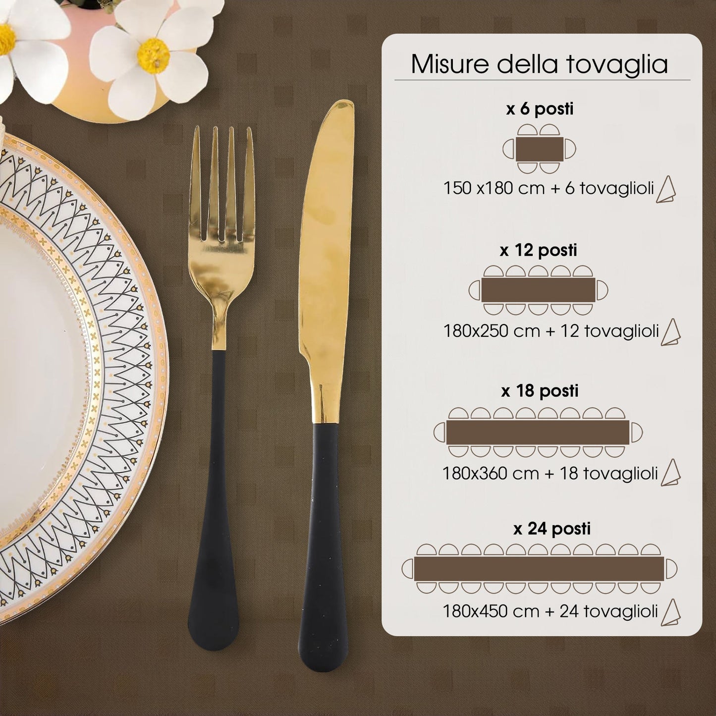 Tovaglia Servizio da Tavola + Tovaglioli 12 Posti Damina in Cotone 0543