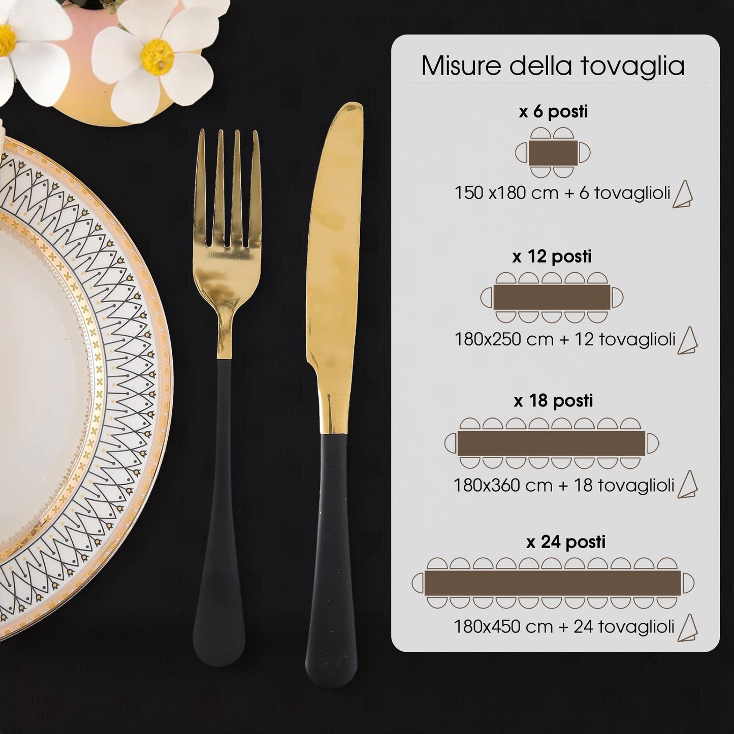 Tovaglia Servizio da Tavola + Tovaglioli 6 Posti Damina in Cotone 0541