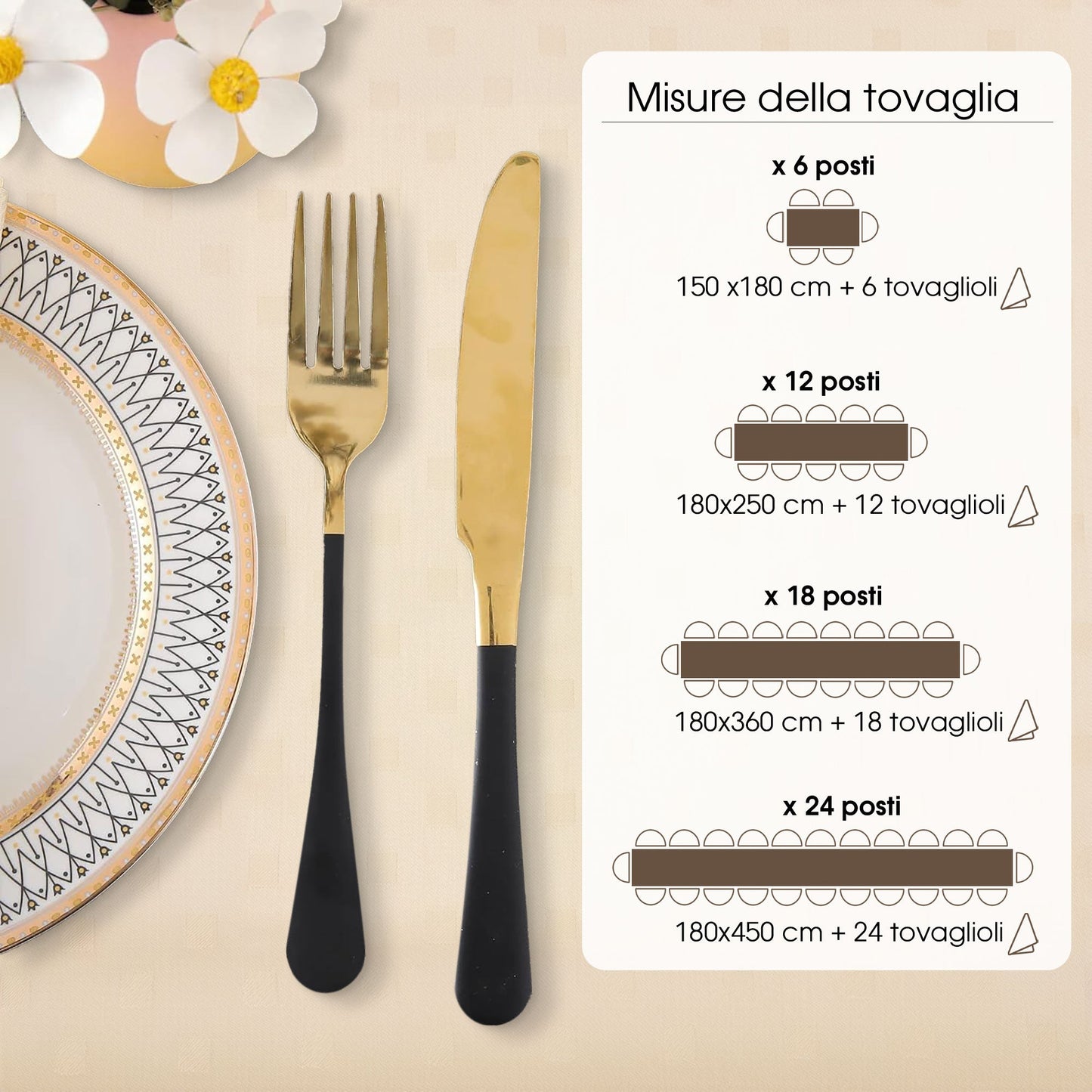 Tovaglia Servizio da Tavola + Tovaglioli 6 Posti Damina in Cotone 0541