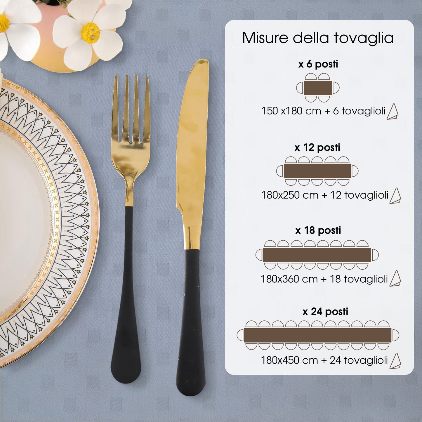 Tovaglia Servizio da Tavola + Tovaglioli 12 Posti Damina in Cotone 0543