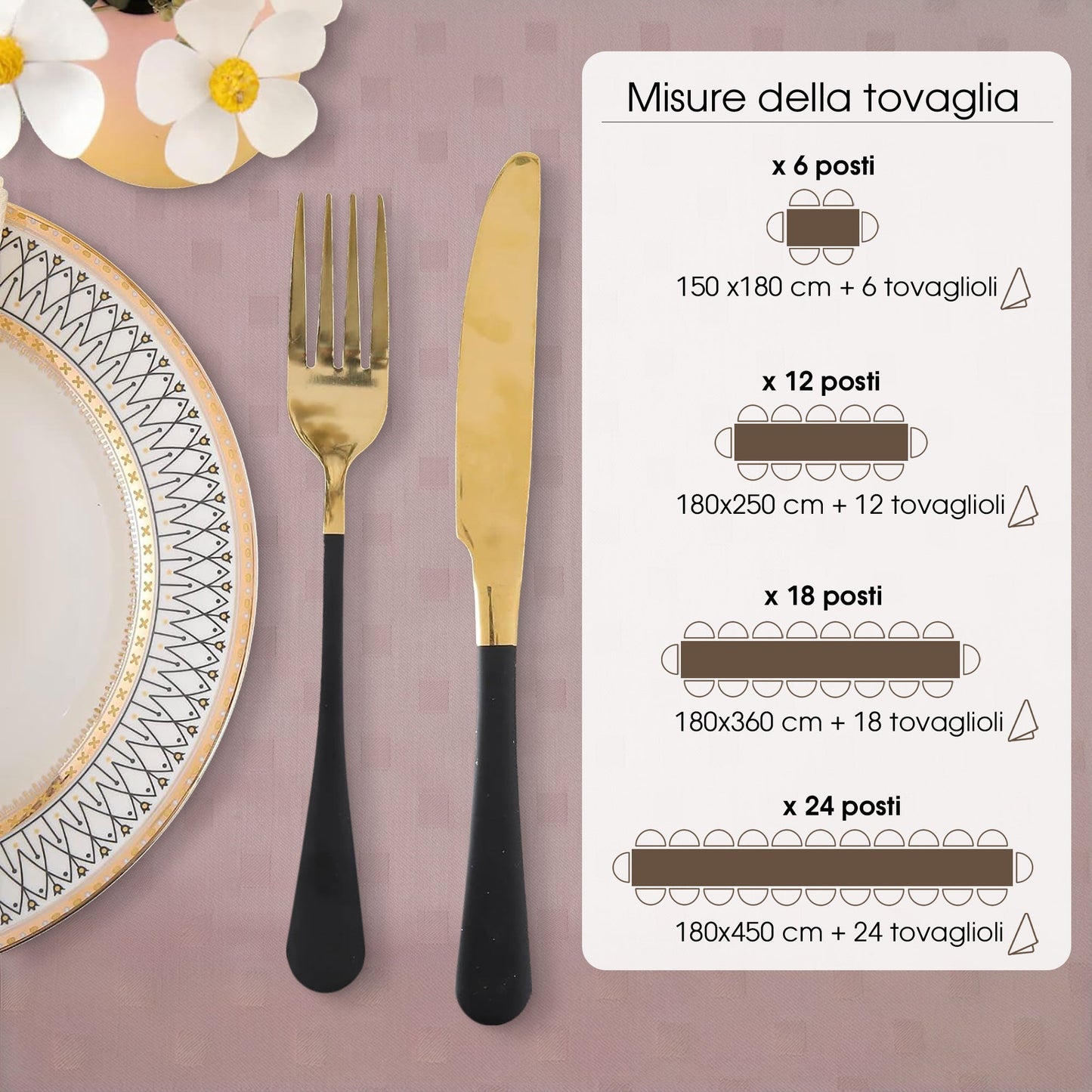 Tovaglia Servizio da Tavola + Tovaglioli 12 Posti Damina in Cotone 0543